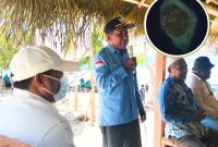 Kades Pelita Muhdi Umar saat mempromosikan Wisata Pulau Ambatu dalam kegiatan Penanaman Jagung Ketahanan Pangan. (Istimewa.