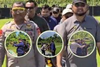 Anggota DPR RI Dapil Malut, Izzuddin Alqassam Kasuba, bersama Bupati Halsel, Hasan Ali Bassam Kasuba saat menggelar latihan menembak. (Istimewa).