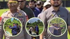 Anggota DPR RI Dapil Malut, Izzuddin Alqassam Kasuba, bersama Bupati Halsel, Hasan Ali Bassam Kasuba saat menggelar latihan menembak. (Istimewa).