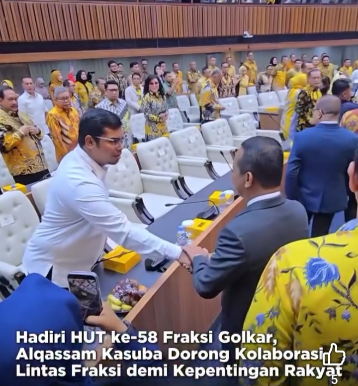 Wakil Ketua Fraksi PKS DPR RI, Izzuddin Alqassam Kasuba saat menghadiri HUT ke-58 Fraksi Golkar DPR RI. (Foto// Tangkapan Layar).