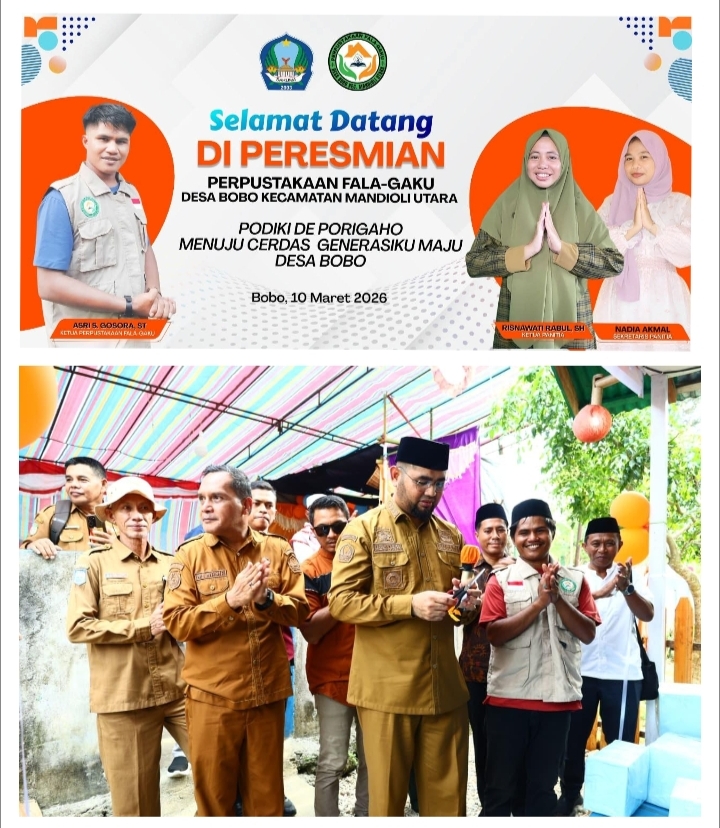 Bupati Halsel saat menghadiri peresmian Perpustakaan Fala Gaku di Desa Bobo Kecamatan Mandioli Utara. 