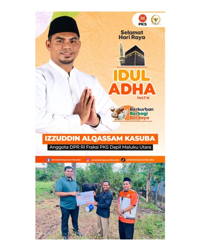 Penyerahan hewan Kurban oleh Izzuddin Alqassam Kasuba, anggota DPR RI, Fraksi PKS, Dapil Maluku Utara.